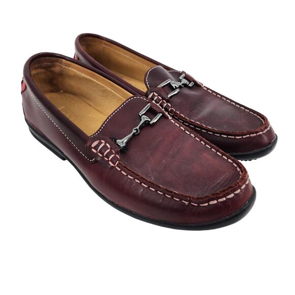 FootJoy Dark Red Leather Contrasting Stitching Slip On Loafers Shoes Size 7 - Picture 1 of 6